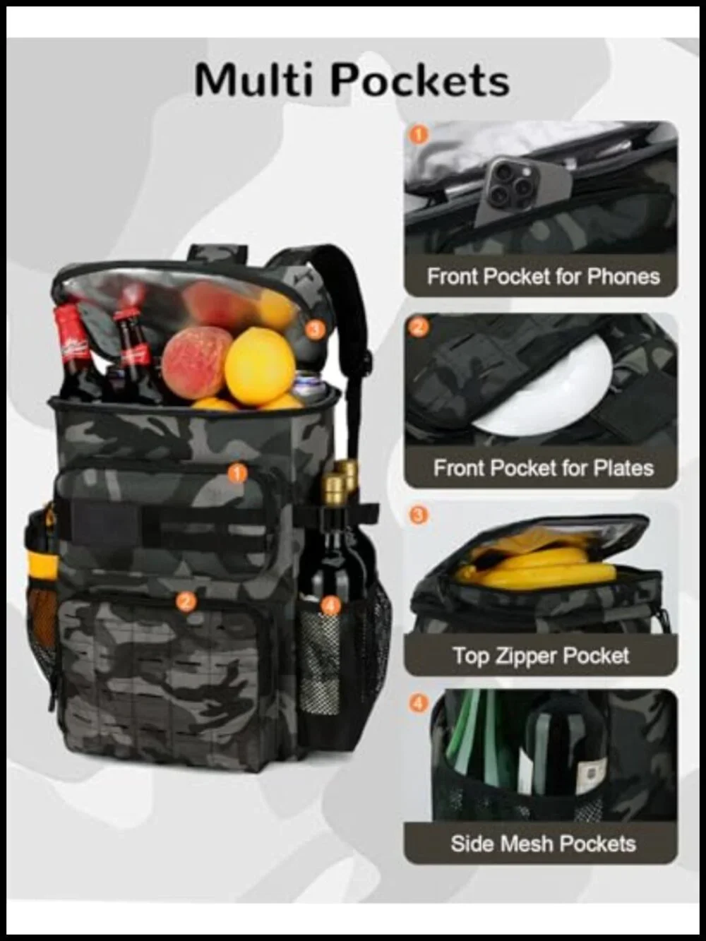 30L Tactical Backpack Cooler Insulated Leak-Proof with Bottle Opener